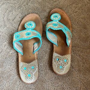 Jack Rogers Gold and Teal Sandals